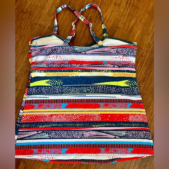 Swimwear Tankini 2PC Multi Graphic Stripe Tank Top Solid High Waist Bikini SZ L - Picture 5 of 8